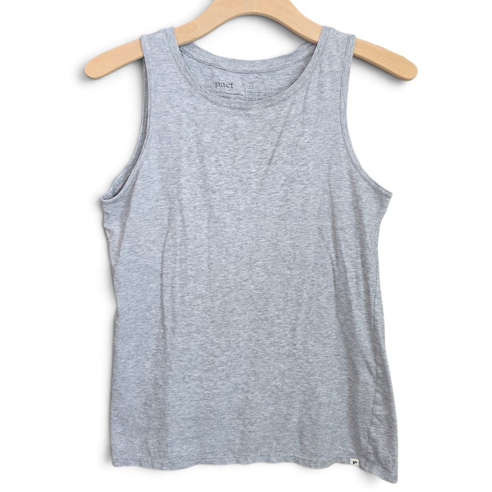 PACT Organic Cotton Tank Top Small Heather Gray Basic Sleeveless Scoop Neck Tee